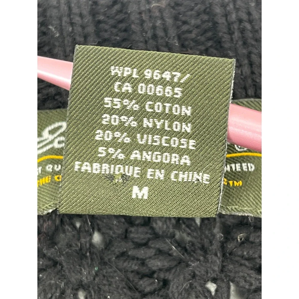 Eddie Bauer Black Cotton Angora Blend Chunky Pointelle‎ Knit Cardigan Sweater M